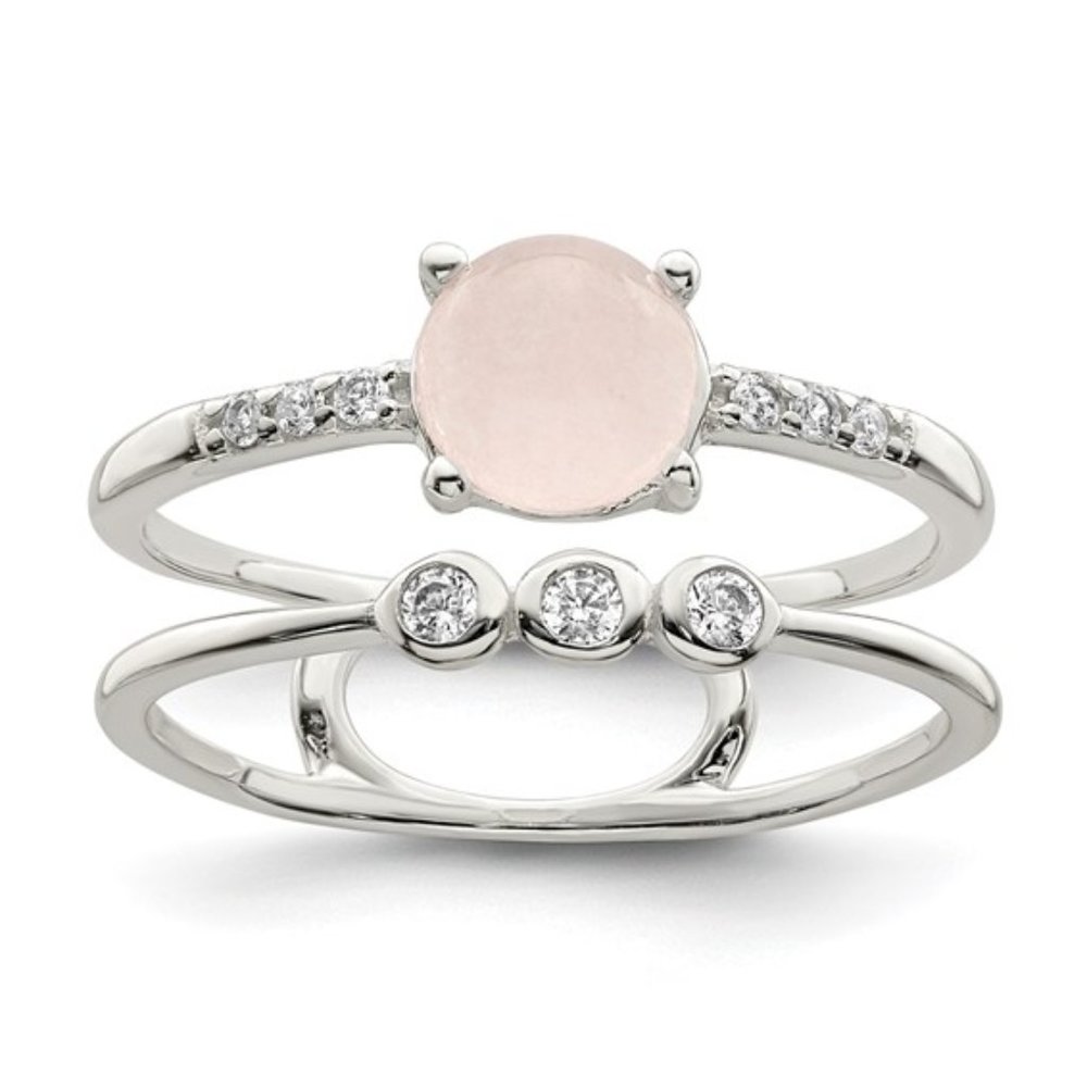 Sterling Silver w/ CZ and Quartzite Double Ring